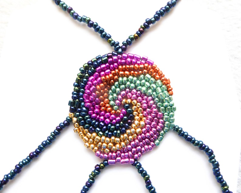 Spiral beadwork. Elastic slave bracelet. Different metallic irregular seed beads. Beaded hand finger jewelry. Hand jewelry. Ring bracelet. image 6