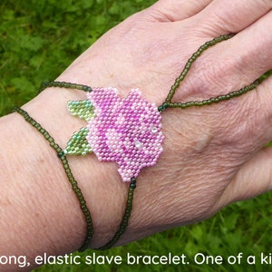 Rose beadwork. Elastic slave bracelet. Beaded Hand finger jewelry, Finger bracelet, Hand jewelry, Ring bracelet, Hand bracelet, Hand chain image 3