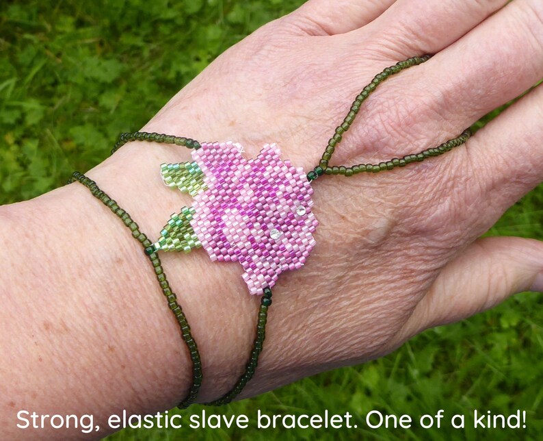 Rose beadwork. Elastic slave bracelet. Beaded Hand finger jewelry, Finger bracelet, Hand jewelry, Ring bracelet, Hand bracelet, Hand chain image 3