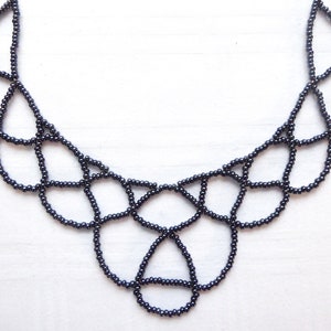 Grey metallic lace bib necklace. Silver plated clasp & chain. Beaded Collar necklace, Beadwork necklace, Free form necklace image 7