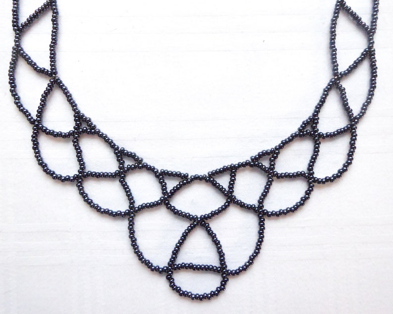 Grey metallic lace bib necklace. Silver plated clasp & chain. Beaded Collar necklace, Beadwork necklace, Free form necklace image 7