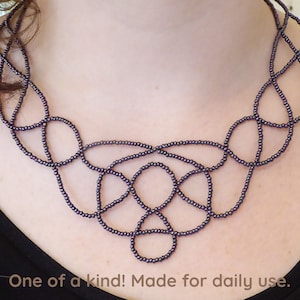 Purple metallic lace bib necklace. Silver plated clasp & chain. Beaded Collar necklace, Beadwork necklace, Free form necklace image 1