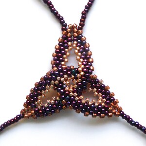 Purple gold metallic Celtic knot beadwork. Elastic slave bracelet. Bright copper plated delica beads. Beaded finger bracelet. Ring bracelet. image 6