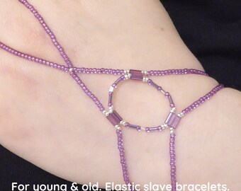 Pink Tila glass beads. Silver plated elastic slave bracelet. Beaded Bracelet ring. Stretch Hand jewellery. Finger bracelet. Ring bracelet.