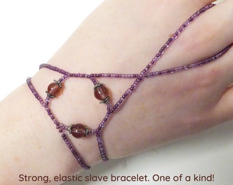 Amethyst elastic slave bracelet. Beaded Hand finger jewelry. Finger bracelet. Hand jewelry. Ring bracelet. Hand bracelet. Hand chain ring.