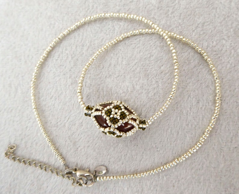 Natural JASPER Fabergé egg gemstone necklace. Beadwork crystal collar. Semi precious stone beaded choker. Beadwork statement necklace. image 4