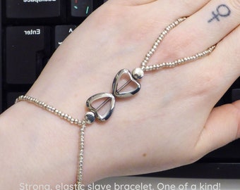 Silver glass hearts. Silver plated beads. Elastic slave bracelet. Finger bracelet. Hand jewelry. Ring bracelet. Hand bracelet. Hand chain.