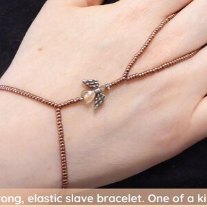 Mini copper heart angel. Elastic slave bracelet. Beaded Hand finger jewelry, Finger bracelet, Hand jewelry, Hand bracelet, Hand chain ring.