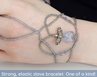 Blue heart silver angel. Elastic slave bracelet. Beaded stretchy bracelets ring. Finger bracelet. Hand jewelry. Hand chain. Ring bracelet.