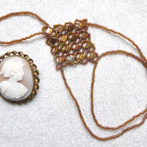 Gold iris rainbow Tila beads. Elastic slave bracelet. Gold luster dark topaz rainbow seed beads. Beaded Finger bracelet. Hand jewelry. image 4