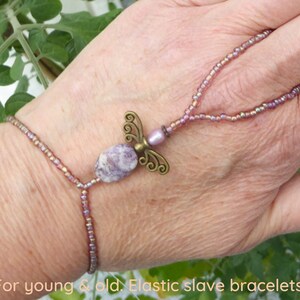 Genuine JASPER angel. Elastic gemstone slave bracelet. Stretchy crystal bracelets ring. Semi precious stone finger bracelet. Hand jewelry.