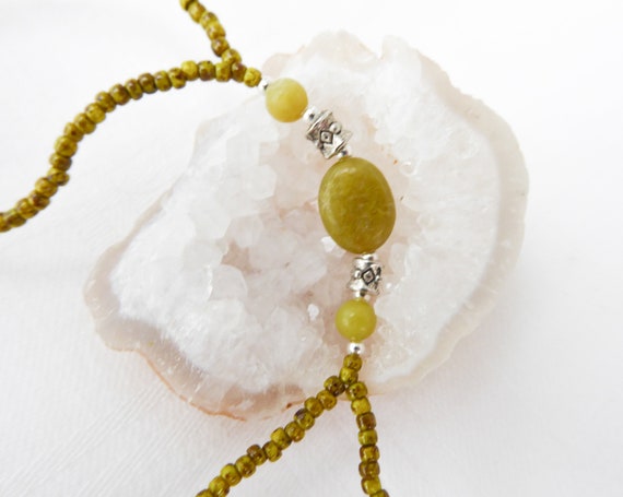 Braccialetto Elastico In Pietra Naturale Verde Serpentina Con Sfera In Argento 925 – Gioiello Fatto A Mano