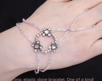 Crystal prism in cute nickel free silver spacer bars. Elastic slave bracelet. Beaded Bracelet ring. Hand jewelry. Finger bracelet Hand chain