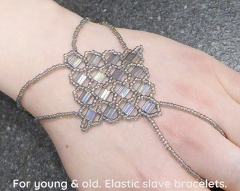 Gray rainbow Tila beads, elastic slave bracelet. Bracelet ring. Hand chain. Ring bracelet. Hand jewelry. Hand finger jewelry.