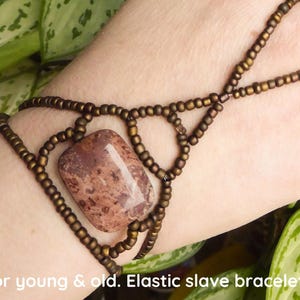 Natural Rhyolite crystal. Strong elastic gemstone slave bracelet. Hand finger jewelry. Semi precious stone hand bracelet. Hand jewellery.