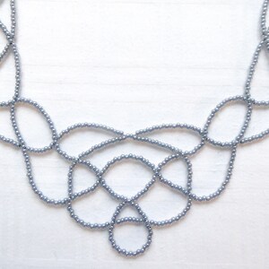 Pearl grey lace bib necklace. Silver plated clasp & chain. Beaded Collar necklace, Beadwork seed beads necklace, Free form necklace image 8