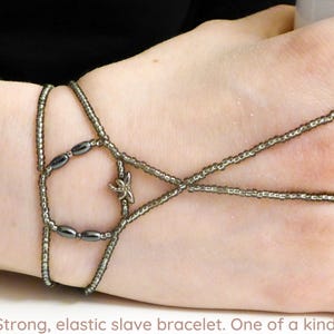 Genuine HEMATITE. Elastic gemstone slave bracelet. Crystal finger bracelet. Semi precious stone bracelet. Hand chain ring. Hand jewellery.