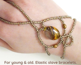 Fire Volcano Cherry Quartz, man-made glass bead. Elastic slave bracelet. Finger jewelry. Hand bracelet. Hand chain. Hand jewellery.