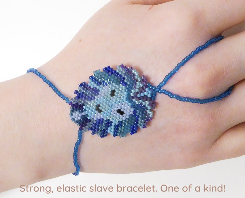 Cute modern style of a LION. Elastic animal slave bracelet. Beadwork with different delica seed beads. Hand chain. Ring bracelet. image 1