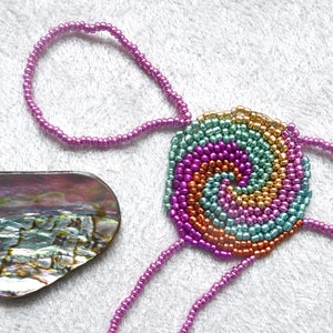 Spiral beadwork. Elastic slave bracelet. Different metallic irregular seed beads. Beaded hand finger jewelry. Hand jewelry. Ring bracelet. image 2