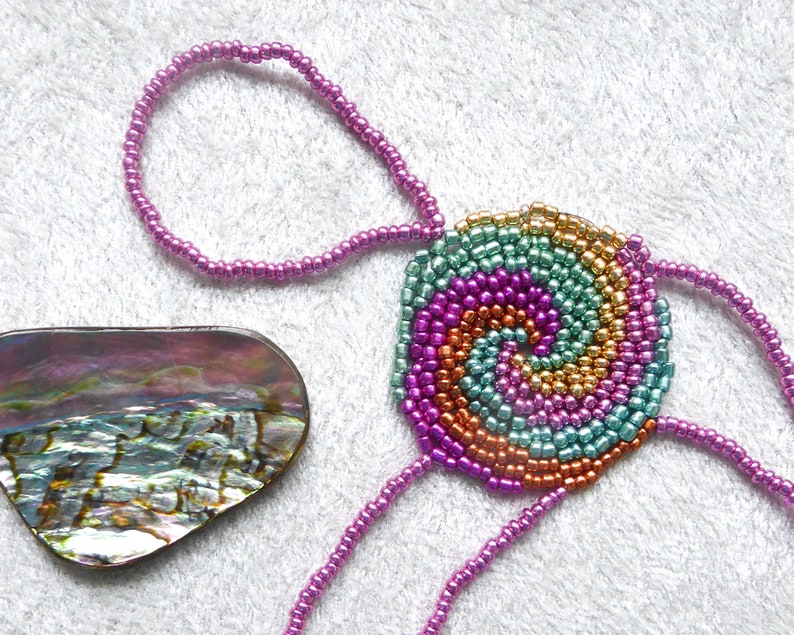 Spiral beadwork. Elastic slave bracelet. Different metallic irregular seed beads. Beaded hand finger jewelry. Hand jewelry. Ring bracelet. image 2