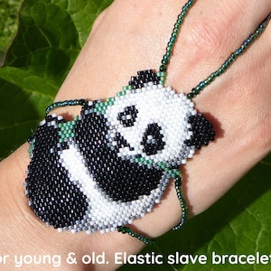 Cute PANDA. Elastic animal beadwork slave bracelet. Beaded finger jewelry. Finger bracelet. Hand jewelry. Ring bracelet. Hand bracelet. image 1