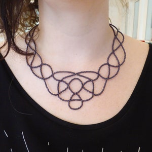 Purple metallic lace bib necklace. Silver plated clasp & chain. Beaded Collar necklace, Beadwork necklace, Free form necklace image 3