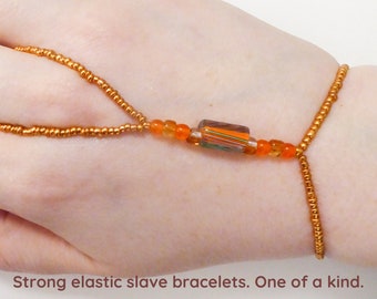 Orange glass beads. Elastic slave bracelet. Finger jewelry. Finger bracelet. Hand jewelry. Ring bracelet. Hand bracelet. Hand chain.