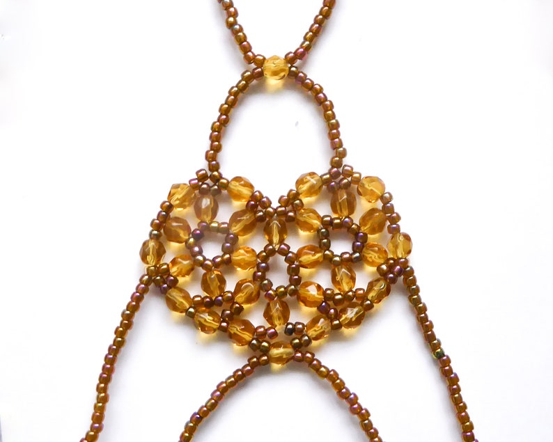 Faceted dark yellow beads. Elastic slave bracelet. Gold luster dark topaz seed beads. Ring bracelet. Hand finger jewelry. image 6