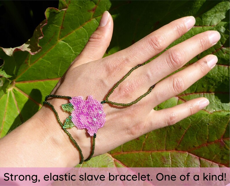 Rose beadwork. Elastic slave bracelet. Beaded Hand finger jewelry, Finger bracelet, Hand jewelry, Ring bracelet, Hand bracelet, Hand chain image 9