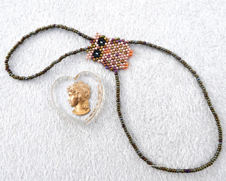 Cute Owl beadwork with gold copper rainbow delica beads. Elastic animal slave bracelet. Beaded Finger bracelet. Hand jewelry. Hand chain. image 4