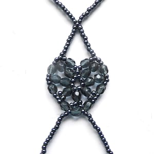 Dark gray faceted heart. Elastic slave bracelet. Hematite metallic seed bead. Ring bracelet. Hand jewelry. Hand finger jewelry. image 6