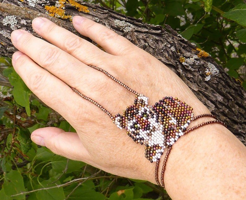 Hand jewelry Beaded stretchy bracelets ring Ring bracelet. TIGER cub Elastic animal slave bracelet Beadwork finger bracelet Hand chain