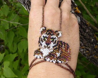 TIGER cub. Elastic animal slave bracelet. Beaded Hand finger jewelry. Finger bracelet. Hand jewelry. Hand bracelet. Hand chain ring.