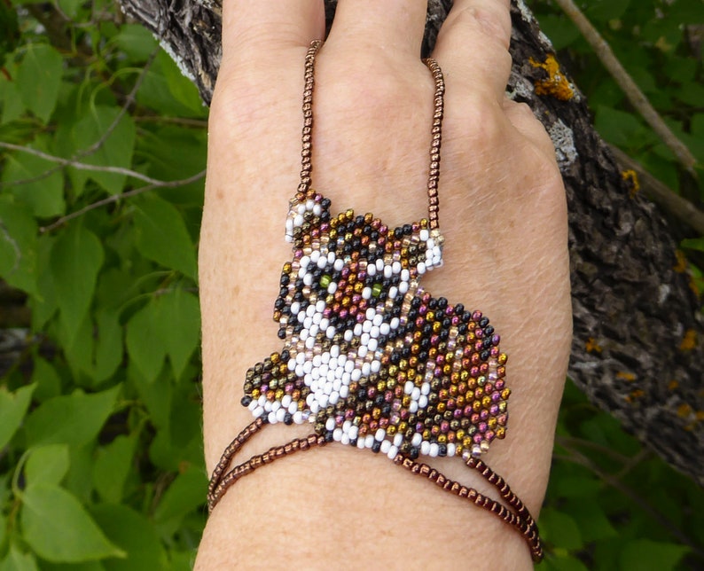 Hand jewelry Beaded stretchy bracelets ring Ring bracelet. TIGER cub Elastic animal slave bracelet Beadwork finger bracelet Hand chain