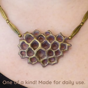 Bronze purple polymer clay 3D net. A thin coat of shiny resin. Nickel free bronze metal beads. Nickel free bronze colored clasp and chain. image 1