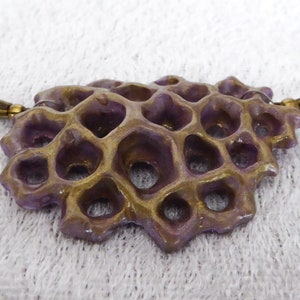 Bronze purple polymer clay 3D net. A thin coat of shiny resin. Nickel free bronze metal beads. Nickel free bronze colored clasp and chain. image 3