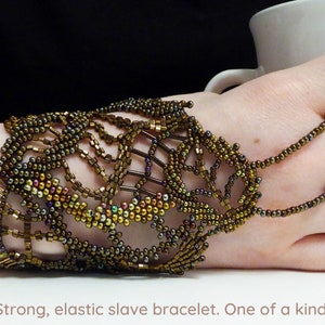Free form beaded bracelet. Slave bracelet jewelry. Finger bracelet. Hand chain. Ring bracelet. Hand jewelry. Hand finger jewelry image 1