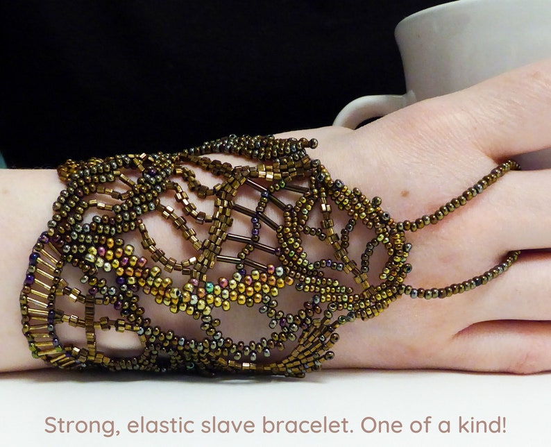 Free form beaded bracelet. Slave bracelet jewelry. Finger bracelet. Hand chain. Ring bracelet. Hand jewelry. Hand finger jewelry image 1