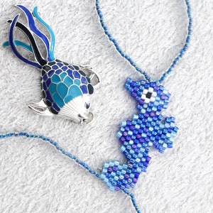 Cute Seahorse beadwork with blue rainbow and turquoise delica beads. Elastic animal slave bracelet. Beaded Finger bracelet. Hand jewelry. image 2