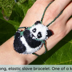 Cute PANDA. Elastic animal beadwork slave bracelet. Beaded finger jewelry. Finger bracelet. Hand jewelry. Ring bracelet. Hand bracelet. image 6