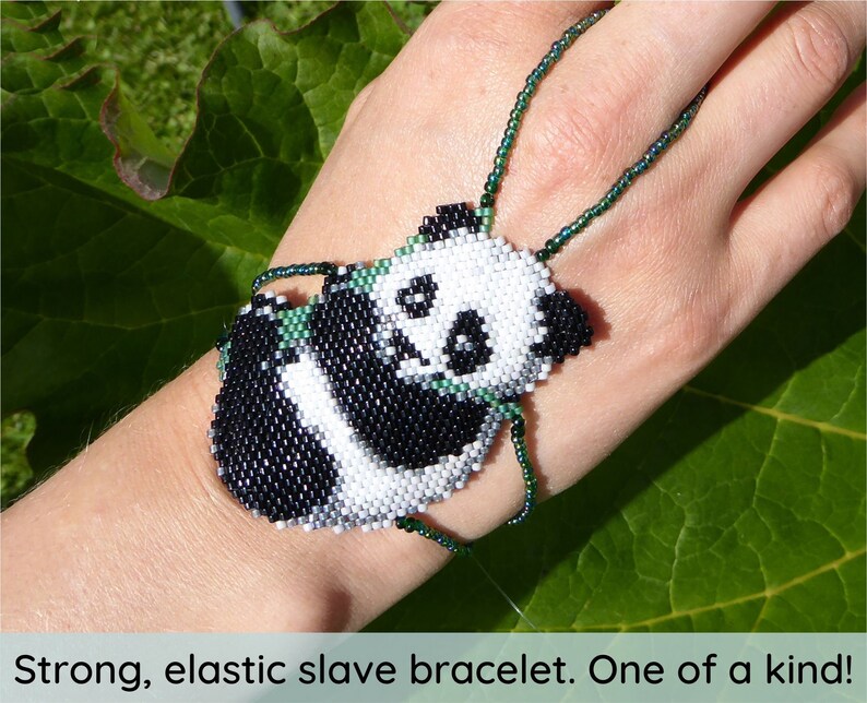 Cute PANDA. Elastic animal beadwork slave bracelet. Beaded finger jewelry. Finger bracelet. Hand jewelry. Ring bracelet. Hand bracelet. image 6