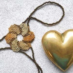 Flower beadwork with different gold iris metallic delica beads. Elastic slave bracelet. Gold plated metallic delica beads. Ring bracelet. image 2