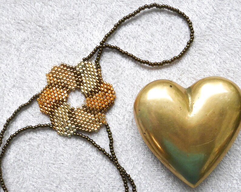 Flower beadwork with different gold iris metallic delica beads. Elastic slave bracelet. Gold plated metallic delica beads. Ring bracelet. image 2