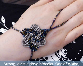 Multi metallic elastic slave bracelet. Beaded Hand finger jewelry. Finger bracelet. Hand jewelry. Ring bracelet. Hand bracelet. Hand chain.