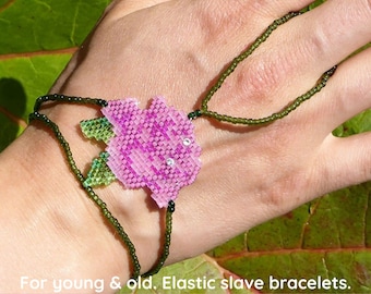 Rose beadwork. Elastic slave bracelet. Beaded Hand finger jewelry, Finger bracelet, Hand jewelry, Ring bracelet, Hand bracelet, Hand chain