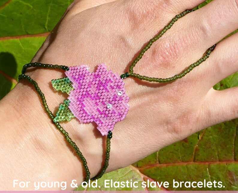 Rose beadwork. Elastic slave bracelet. Beaded Hand finger jewelry, Finger bracelet, Hand jewelry, Ring bracelet, Hand bracelet, Hand chain image 1