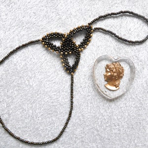 Brown iris metallic Celtic Knot. Elastic slave bracelet. Beaded hand finger jewelry. Beadwork finger bracelet. Hand jewelry. Ring bracelet. image 4