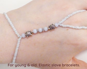 Natural Agate & Turtles silver plated. Elastic gemstone animal slave bracelet. Crystal bracelets ring. Semi precious stone Hand jewelry.