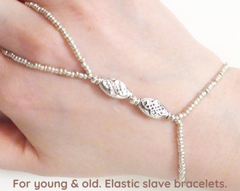 Nickel free silver metal details. Elastic slave bracelet. Beaded bracelets ring. Finger bracelet. Hand jewelry. Hand chain Ring bracelet